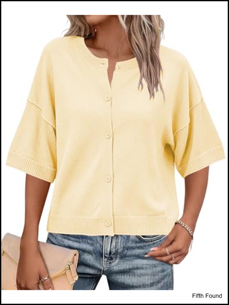Short Sleeve Cardigan Button Up Casual Lightweight Sweater Knit Top